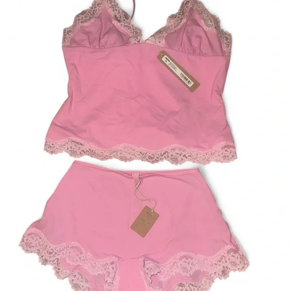 Fits Everybody Lace Trim Crop Camisole & Shorts Pajamas bubblegum NWT - Picture 5 of 5